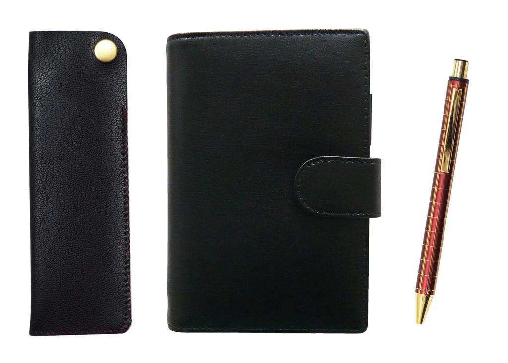 B7 koskinn mini systemorganisatör och horisontellt snäpp-pennfodral med en tjock metallrak tryckmekanism och dubbelanodiserat rutigt kulspetspennset