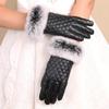 Warme Handschuhe Damen PU-Lederhandschuhe Kaninchenfell Mund Touchscreen niedlich Autofahren kalt Samt Herbst- und Winterhandschuhe