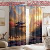 2D flat printing 2pcs Window Curtains Asian Landscape Temple Waterfall Birds Digital Printed Polyester Drapes Party Decorations