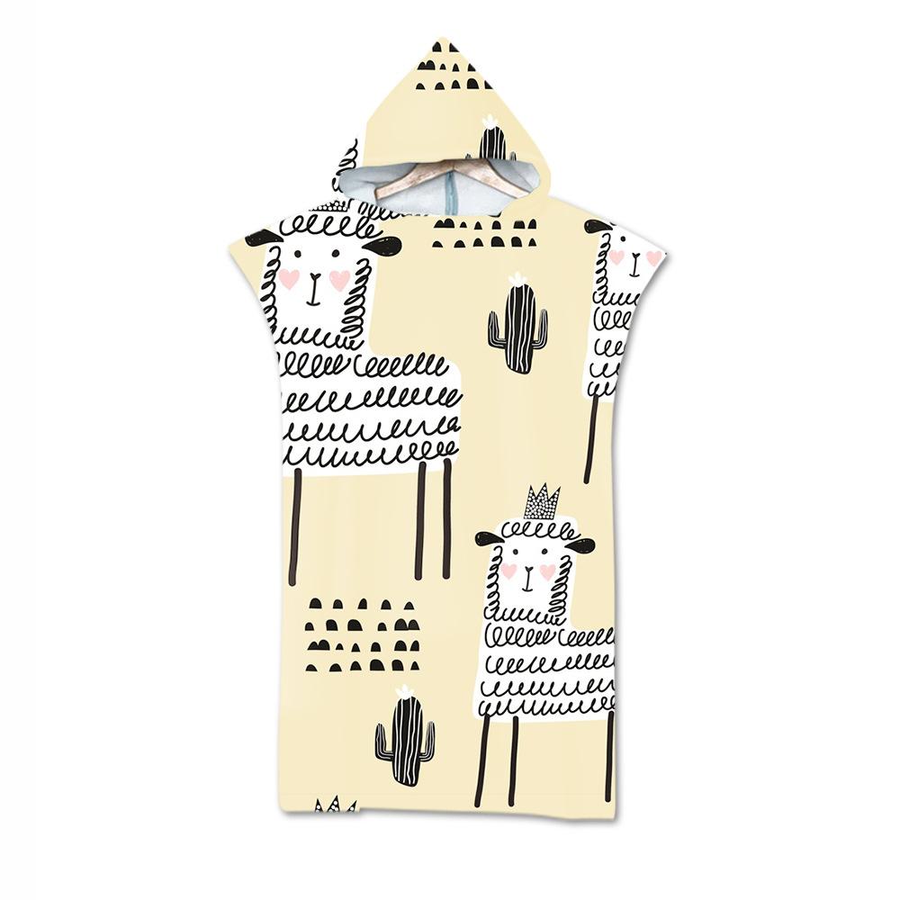 Customizable Printed Alpaca Microfiber Beach Towel Hooded Surf Poncho Quick Drying Bath Robe for Adults And Children