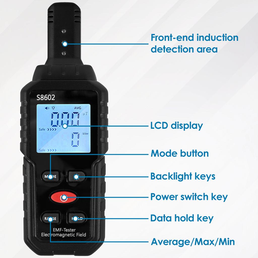 Electromagnetic Radiation Detector Professional 3 in 1 Handheld EMF Reader Portable EMF Meter with Sound Light Alarm Digital LCD