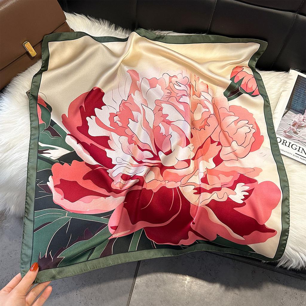 Floral Print Silk Square Scarfs For Women Decorate Neck Ties 70*70Cm Kerchief Lady Summer Beach Hijab Female Neckerchief Wraps