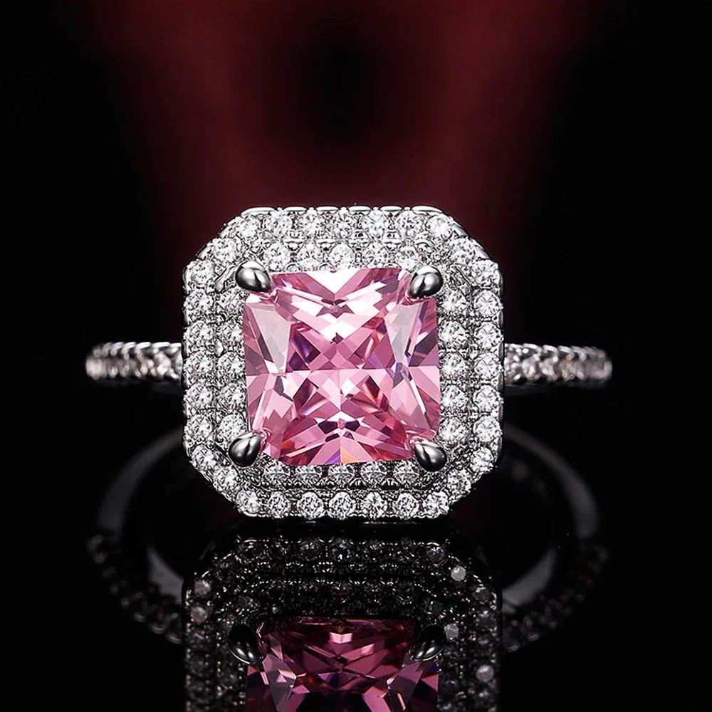 

Style Pink Sparkling Zircon Princess Square Engagement Ring for Ladies and Girlfriends Luxury Proposal Gift Fashion Jewelry 6