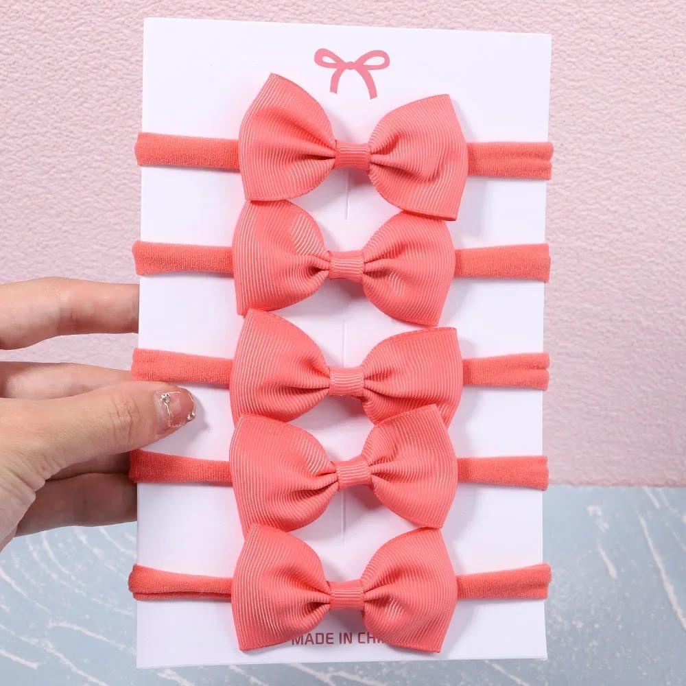 5/6Pcs Girls Solid Color Bowknot Headband For Baby Kids Grograin Ribbon Headwear Hair Bands Infant Hair Accessories