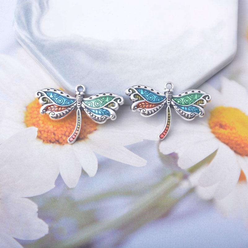 10pcs/lot Bohemian Style dragonfly Charms Alloy Colorful Animals Ear Necklace Pendant DIY  Jewelry Earring Components
