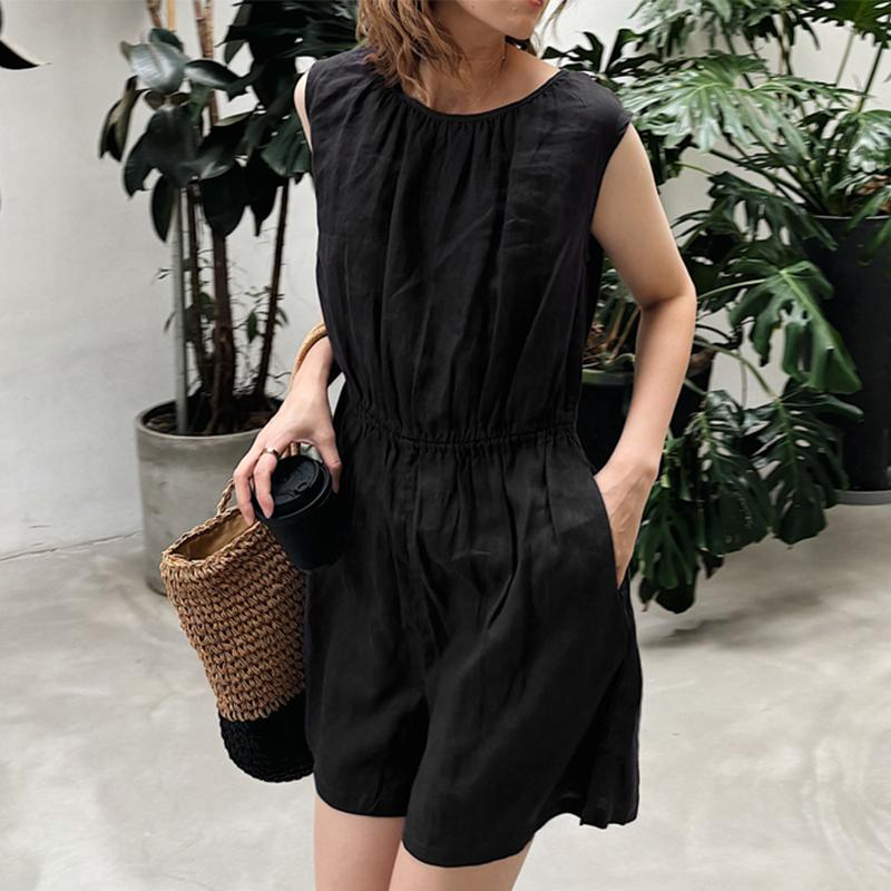 

ZANZEA Women Casual Round Neck Sleeveless Summer Short Jumpsuits XL чёрный