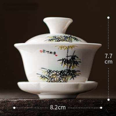 Çay Kasesi Seramik Çay Fincanı Çorba Kasesi Çin Seramik Gaiwan Porselen Gaiwan Beyaz Kapaklı Kase Lotus El Çizimi Gai Wan Shen Puer