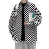 Men's Retro Checkered Patchwork Jacket - Long-Sleeve, Loose-Fit, Lapel Style for Spring & Autumn