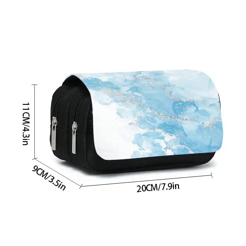 Blue Ink Painting Pattern Double Layered Flip Leather Pen Case Boys/Girl Children Best Gifts 3D Cartoon School Supplies Pencil