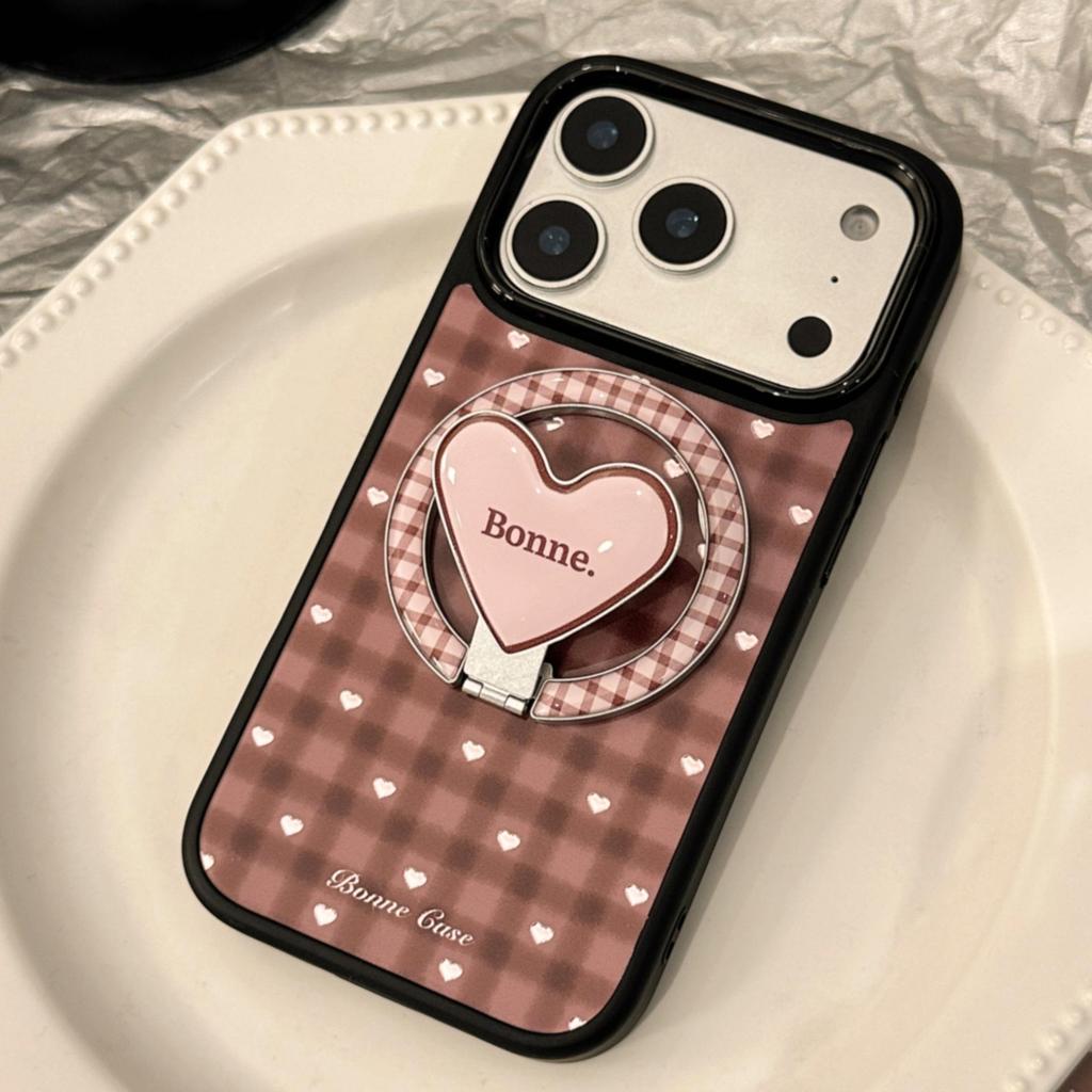 Brown Heart-Shaped Stand Phone Case for iPhone 15, iPhone 16, iPhone 17 Pro Max