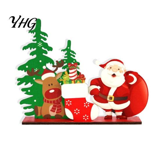 DIY Assembly Xmas Decor Wooden Christmas Ornaments, Tabletop Decoration with Santa Claus Snowman Elk Tree Designs for Home Holiday Party And