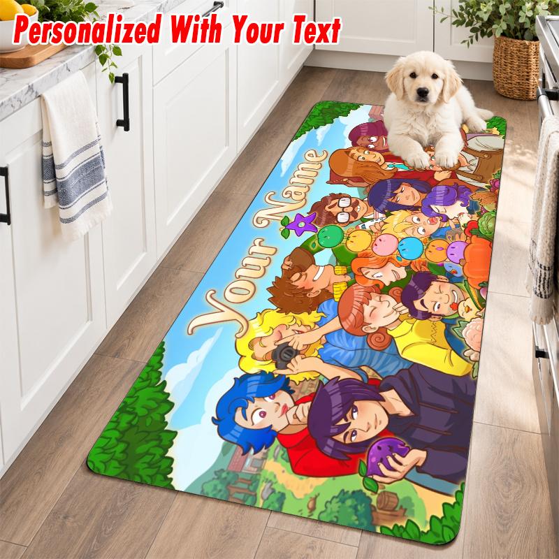 Stardew Valley Custom Text Flannel Floor Rug Soft Kitchen Mat Personalized Non Slip Carpet