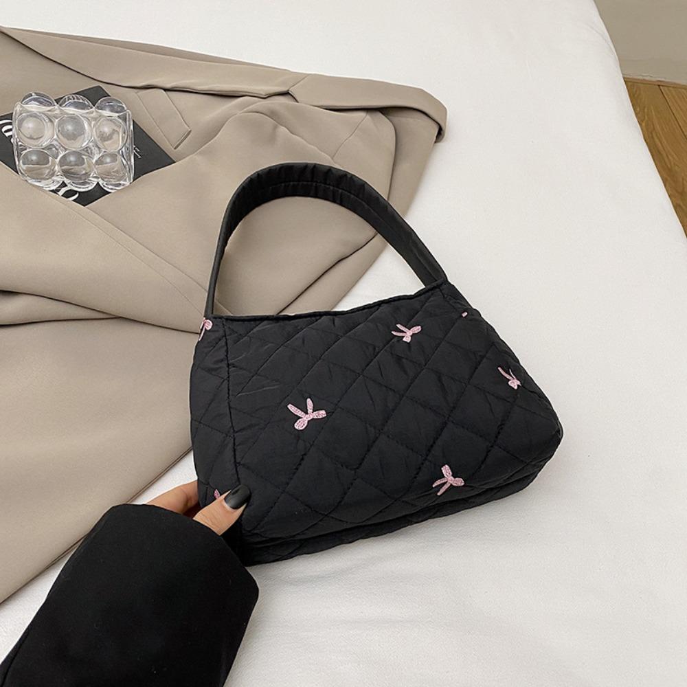 

Fashion Quilted Shoulder Bag Large Capacity Underarm Bags Handheld Shopping Bag Lightweight Puffy Handbags for Women Girls чёрный
