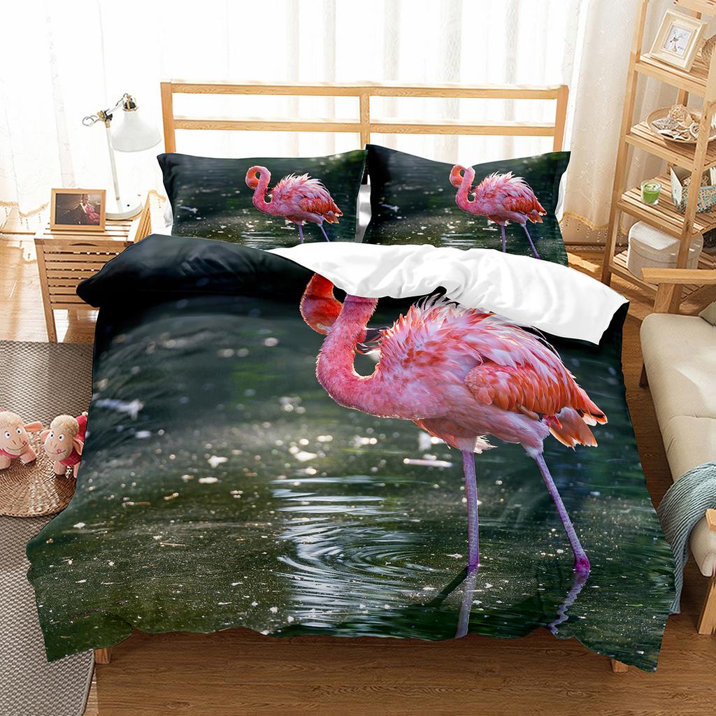 Flamingo-Bettbezug-Set, Wildtiere, Polyester, Bettbezug, Doppelbettgröße, für Kinder, Teenager, Erwachsene, Schlafzimmer-Dekor, Bettwäsche-Set