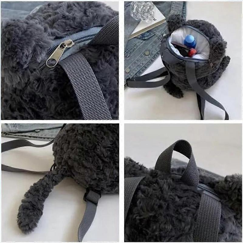 Mini Cute Little Gray Cat Plush Backpack for Women