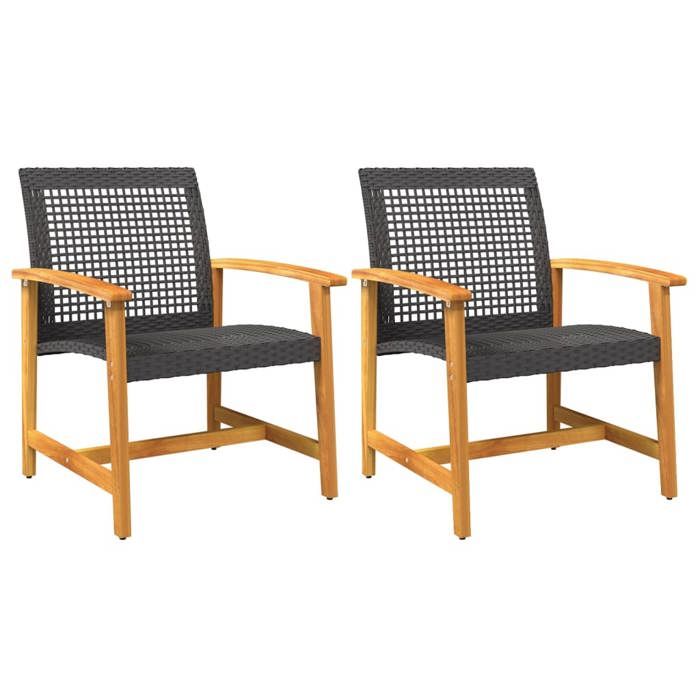 VidaXL Lot de 2 Chaises de Jardin, Sièges avec Accoudoirs, Fauteuils avec Dossier, Meuble de Terrasse, Noir Résine Tressée 367595