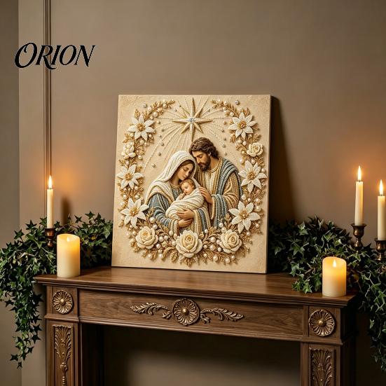 Seasonal Handmade Ornaments Christmas Faux Pearl Art Kit, DIY Church Painting Jesus Decorations for Home Holy Family Wall Decor Craft Kit Adults,