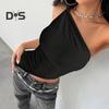 Women Tops Irregular Hem Elastic Slanted Collar One-Shoulder Slim Fit Solid Color Summer Tops Party Club Daily Wear