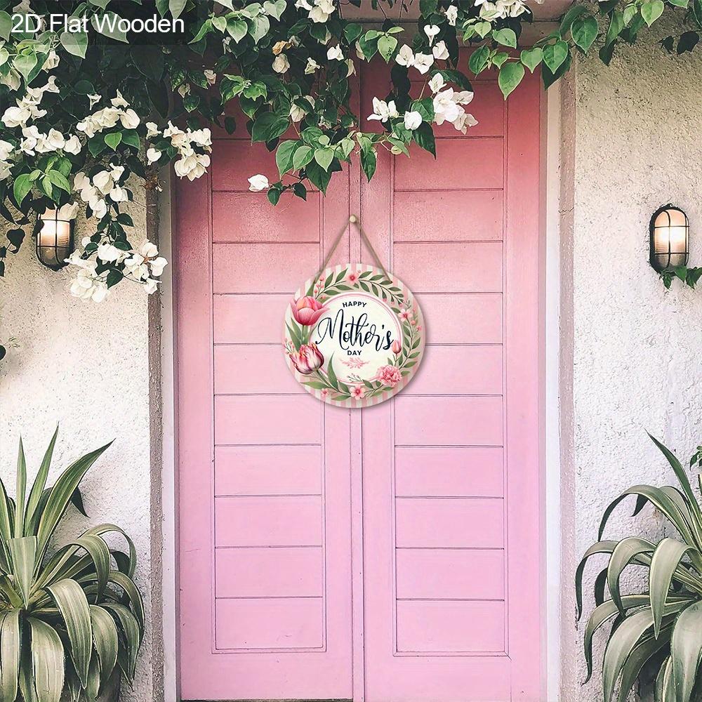1pc“Happy Mother's Day” Sign Wood Decorative Signs and Plaques Home Decor -Carnation Wreath Pattern - Mother's Day, Birthday Gift- 7.87in/20cm