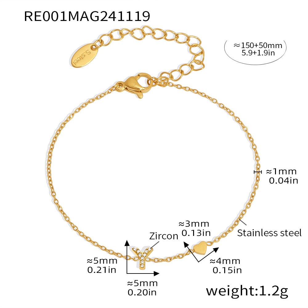 Qiong Yao 26-Letter Zircon Inlaid Jewelry Set: Gold-Plated Titanium Steel Necklace, Bracelet, Ring, and Stud Earrings.
