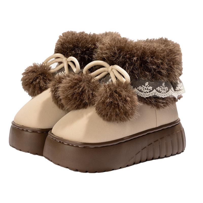 

Женские зимние флисовые сапоги-помпоны, толстая подошва, нескользящие хлопковые ботинки до середины икры. 40-41 (fits 39-40) кремовый/кофейный