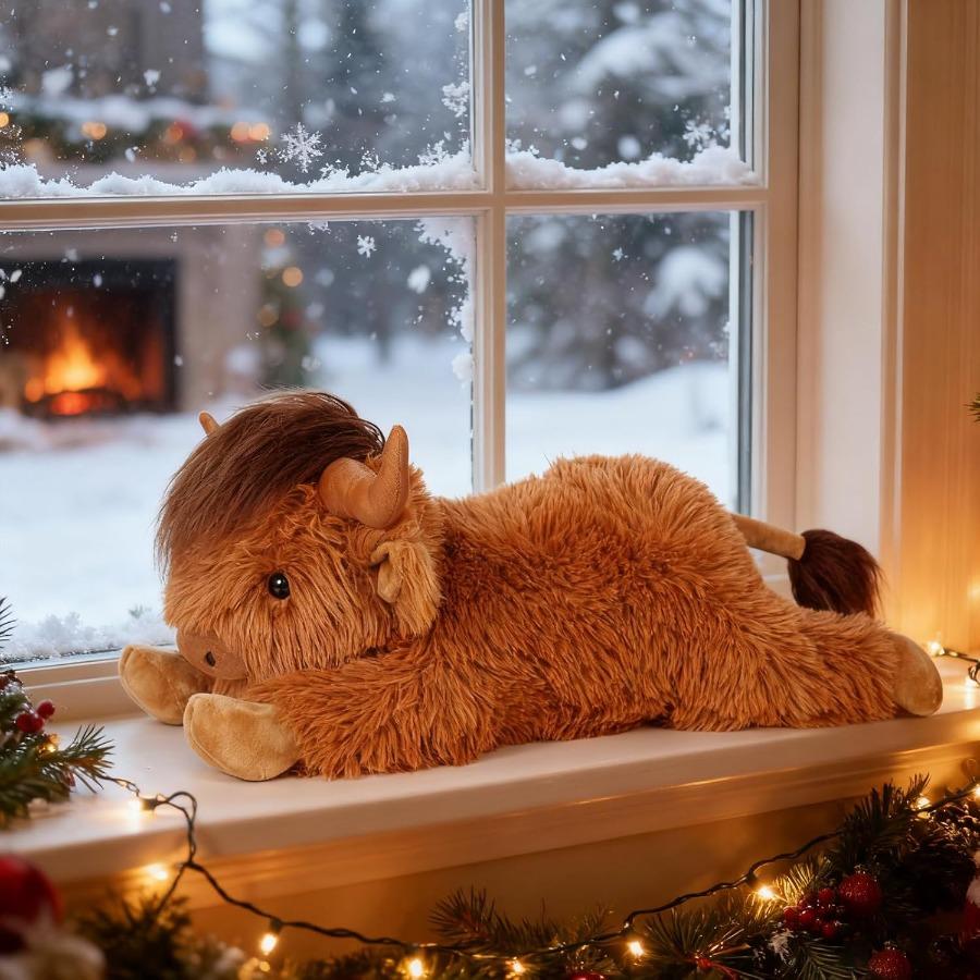 Peluche Vache des Highlands Lestée 1,9 kg Grande 55 cm Oreiller Peluche Bétail conçu pour Adultes Cadeau de Noël Anniversaire Doux Wa