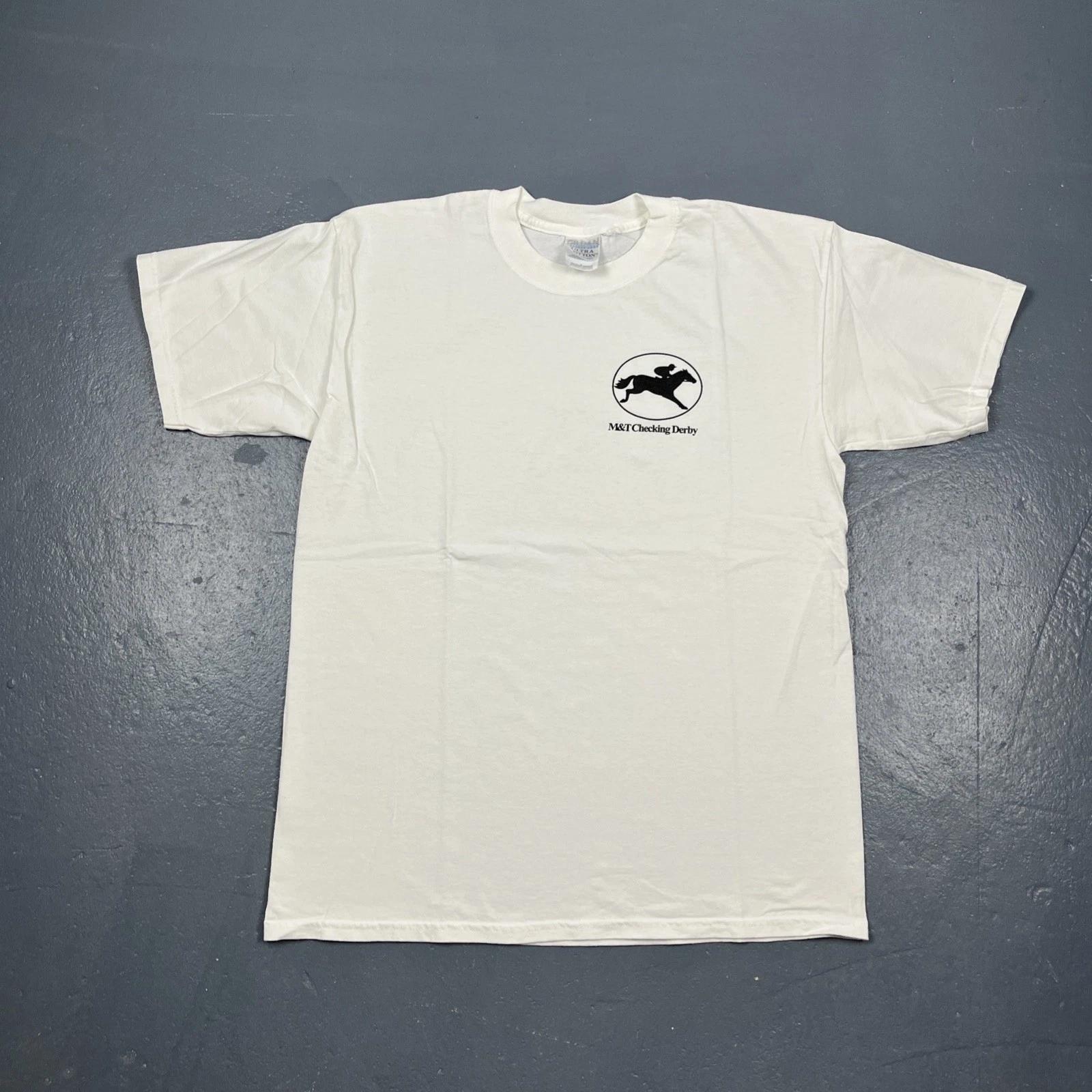 

Винтажная футболка Y2K M&T Checking Derby с графикой Белая Большой Размер Скачки VTG XL