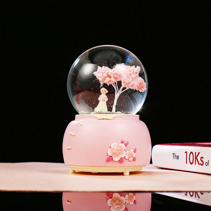 Girl Ancient Hanfu Crystal Ball Luminous Snow Music Box Night Light Aaa Battery