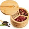 Natural Bamboo Salt Storage Box with Swivel Lid Small Bamboo Spoon Food Grade BPA Free for Home Cooking Seasoning Storage Organizer