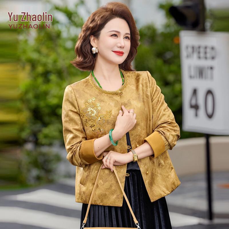 YUZHAOLIN New Chinese Style Floral Jacket for Middle-Aged Women 2XL