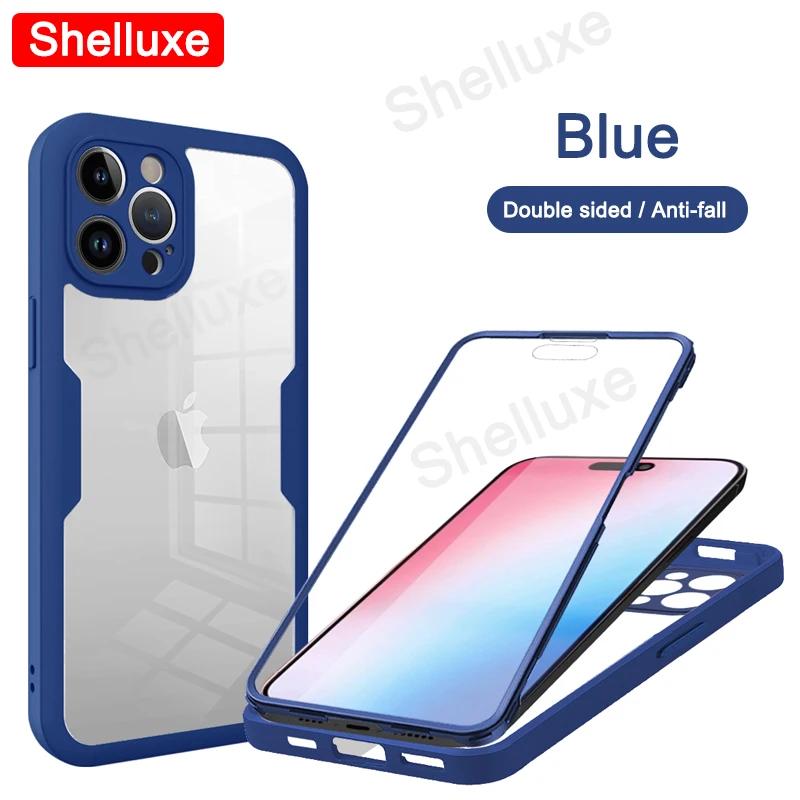 360 Full Body Front+Back Clear Case Shelluxe For iPhone 16 15 14 Plus 13 12 11 Pro Max Silicone Shockproof Double Sided Cover