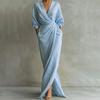Rochie Maxi Femei Decupată Wrap cu Mânecă 3/4 Decolteu în V Strâmtă Rușată Lungă Rochie de Cocktail Rochie pentru Invitați la Nuntă cu Buzunare