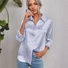 Womens Spring Summer Lapel Button Up Leopard Print Jacquard Shirt Elegant Commuter Long Sleeve Shirt