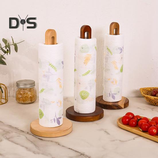 Portarrollos de Papel de Madera con Base Estable Diseño Antideslizante Fácil Montaje Soporte Almacenamiento para Papel de Cocina