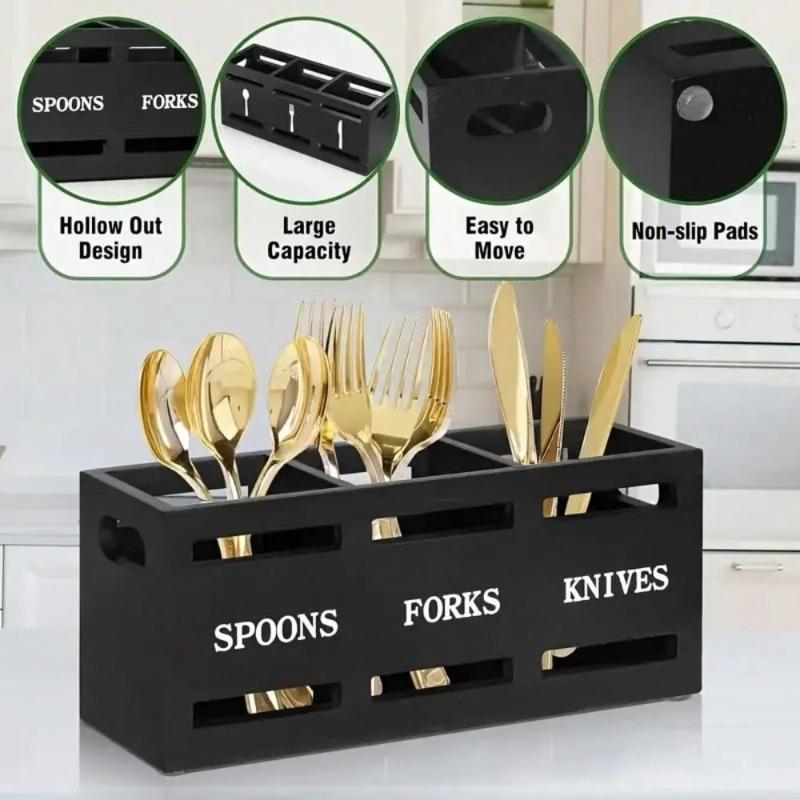 Premium Multipurpose Wood Cutlery Organizer Compact Desktop Storage Box for Kitchen Utensils Dining Tools in Home Bedroom