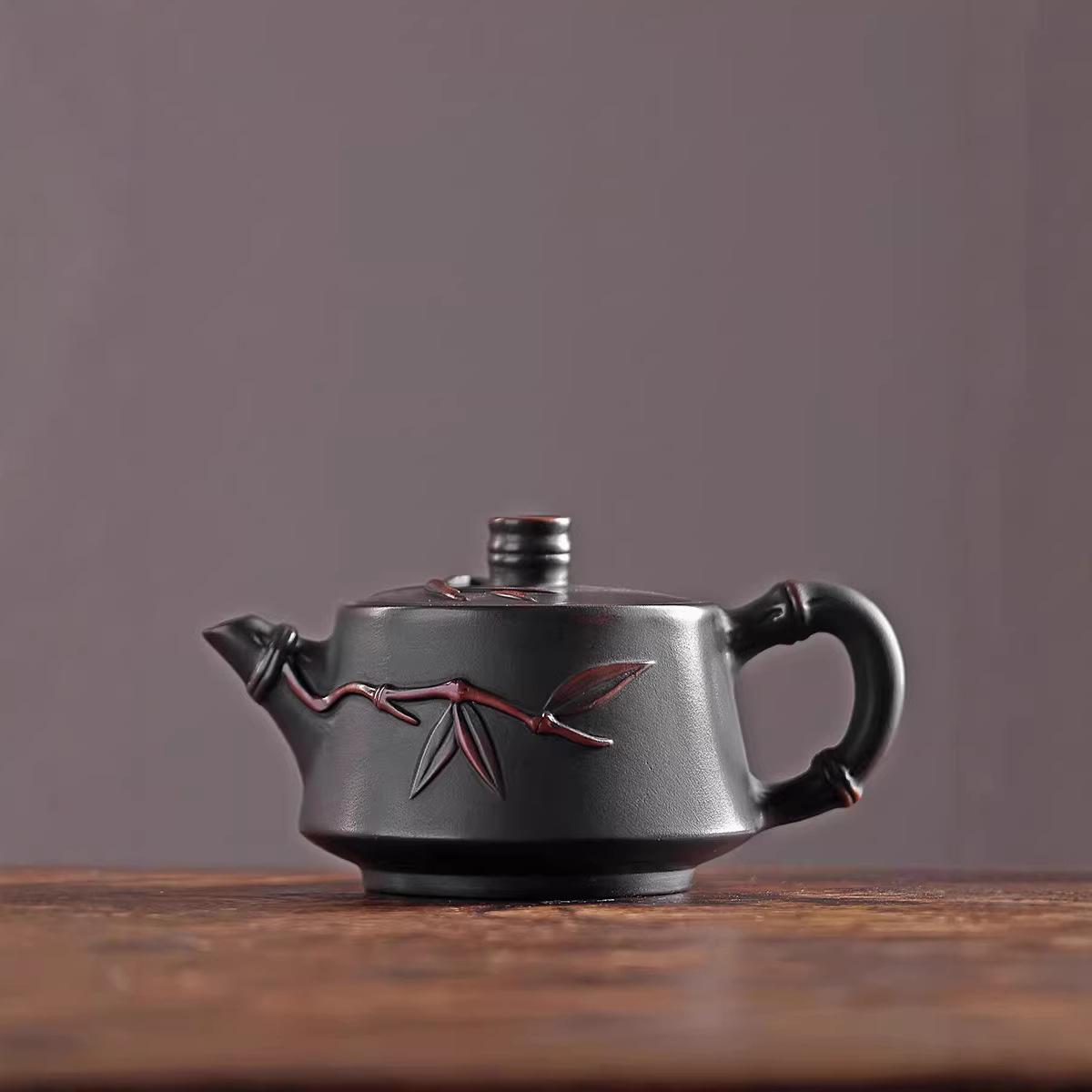 

Чайник с узлами бамбука Пурпурная глина Китайский набор для чая Гунфу Ручная работа Керамический чайник с подарочной коробкой