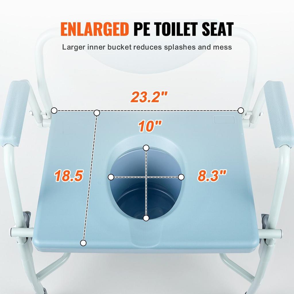 Commode Chair, Bedside Commode with Drop-Down Arms and Detachable Backrest, 5-Level Adjustable Height, 7L Removable Bucket, Easy to Assemble, 1000LBS
