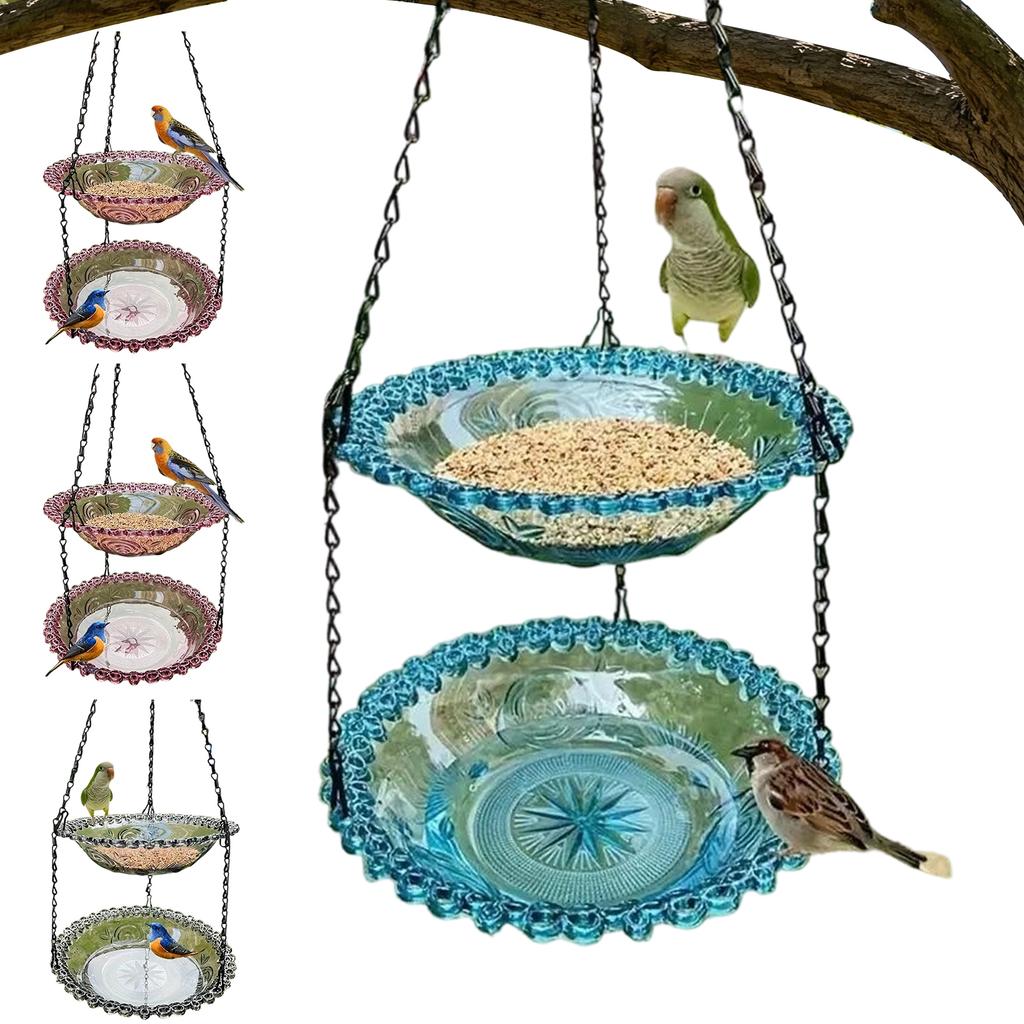Outdoor Bird Bath Colorful Hanging Bird Bath Feeder Decorative Double Layer Bird Bath for Attract Wild Birds and Hummingbirds
