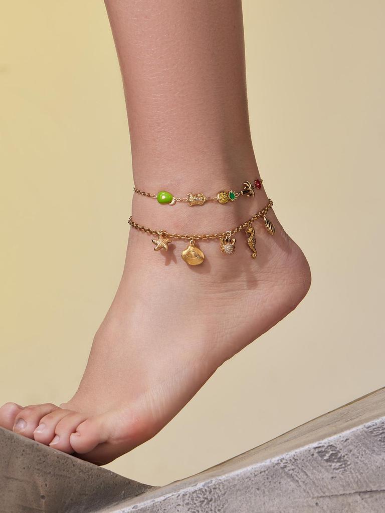 Oumeka Ocean Stainless Steel Zircon Crab Seashell Necklace & Bracelet Set