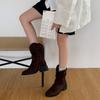 2025 autumn and winter new Maillard retro temperament thin suede western pile female knight boots