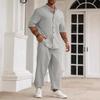 Camicia Casual da Uomo in Cotone e Lino con Bottoni, Pantaloni a Maniche Corte, Completo Casual Monocolore
