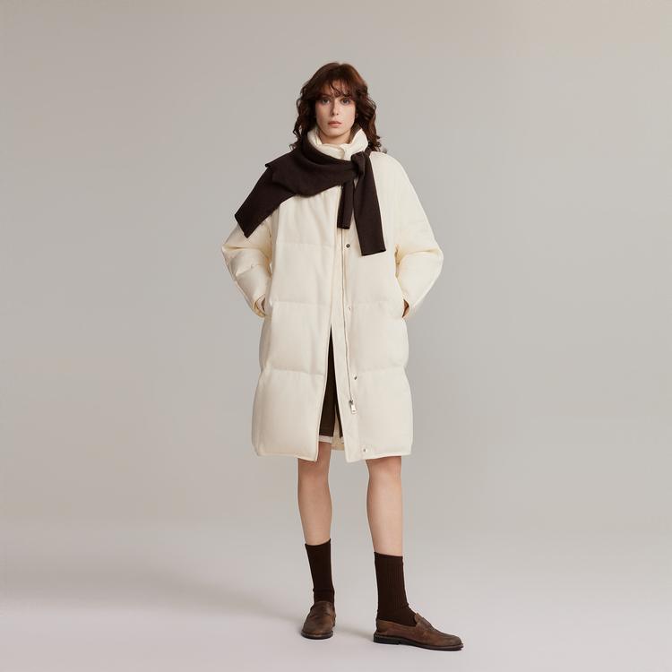 ELLE French Style Basic Warm Goose Down Solid Color Stand Collar Down Jacket Women outerwear Off-White EY49605