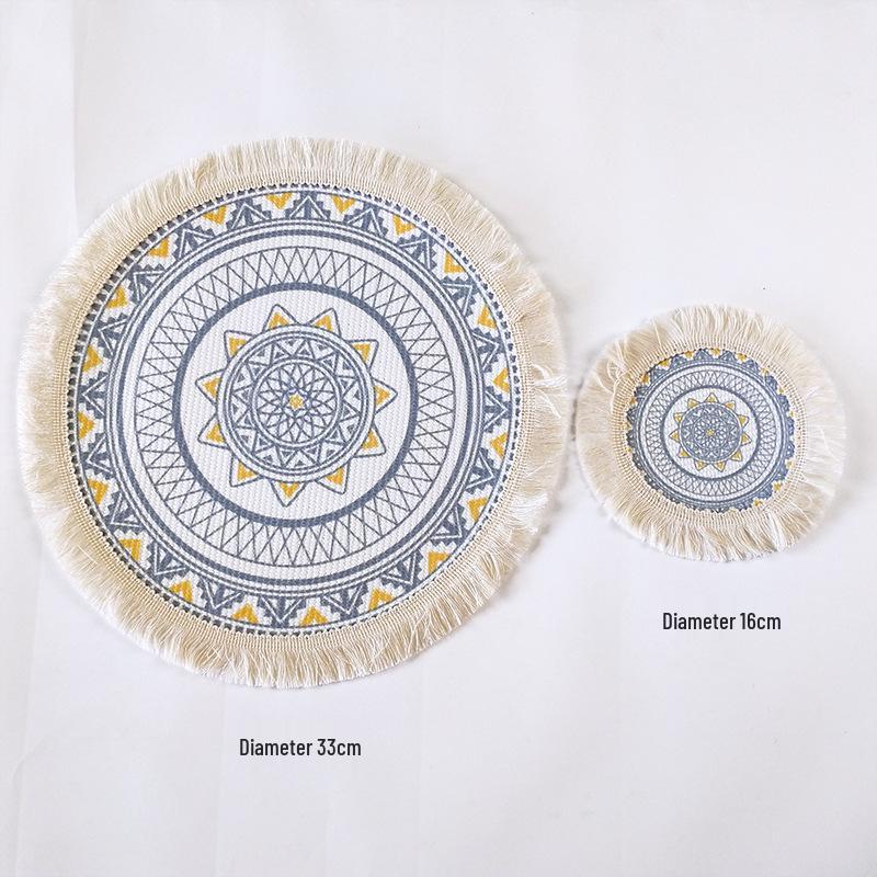 Bohemian Woven Cotton Tassel Placemat & Heat-Resistant Pad