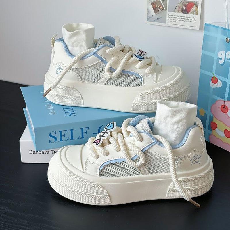 Versatile Thick Baseplate Shoes Student Casual Sports Shoes Women's Summer 2025 New Mesh Breathable White Shoes