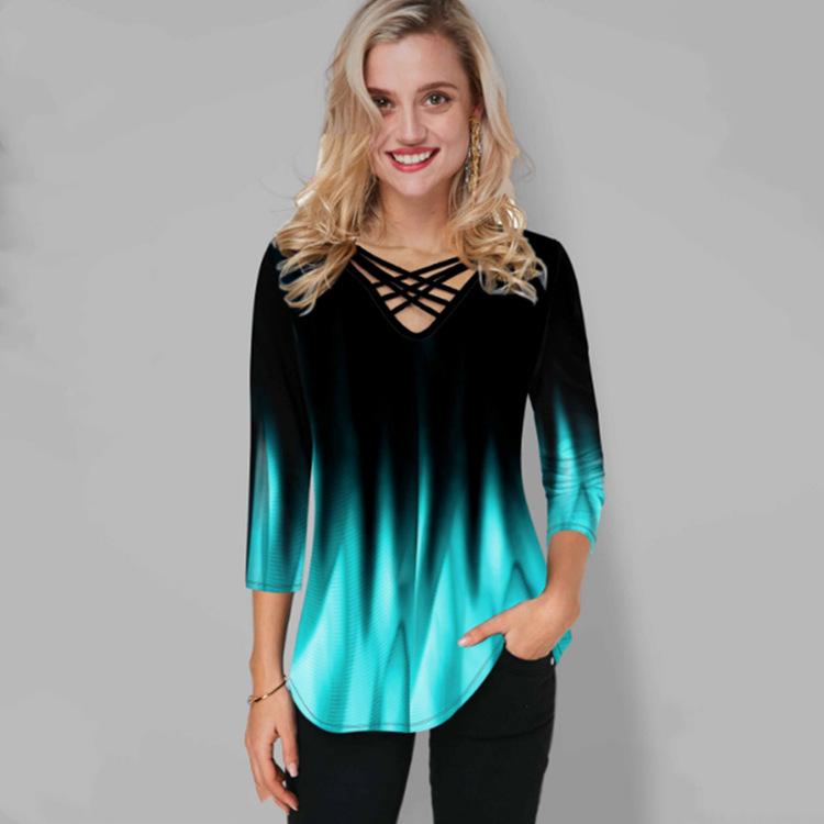 

IHUASU Свободная женская футболка с v-образным вырезом в повседневном стиле и пуловером XL зелёный