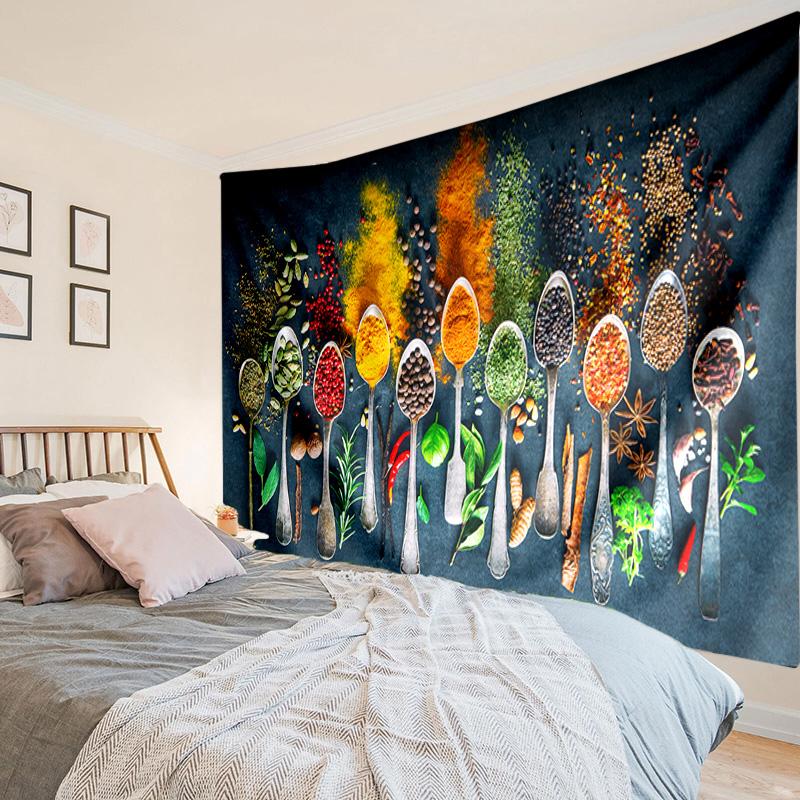 Spice Variety On Wooden Background Tapestry Room Decoration Wall Hanging for Living Room Bedroom, dormitory, Birthday and Christmas gifts