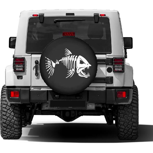 

Foruidea Bones Fish Spare Tire Cover Waterproof Dust-Proof UV Sun Wheel Tire Cover Fit for Jeep,Trailer, RV, SUV and Many Vehicle 14 Inch