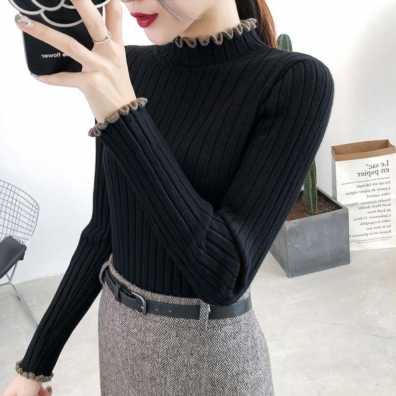 Herbst/Winter Dicke Strickwaren Damen Rollkragenpullover Kurz Slim Gestrickter Pullover