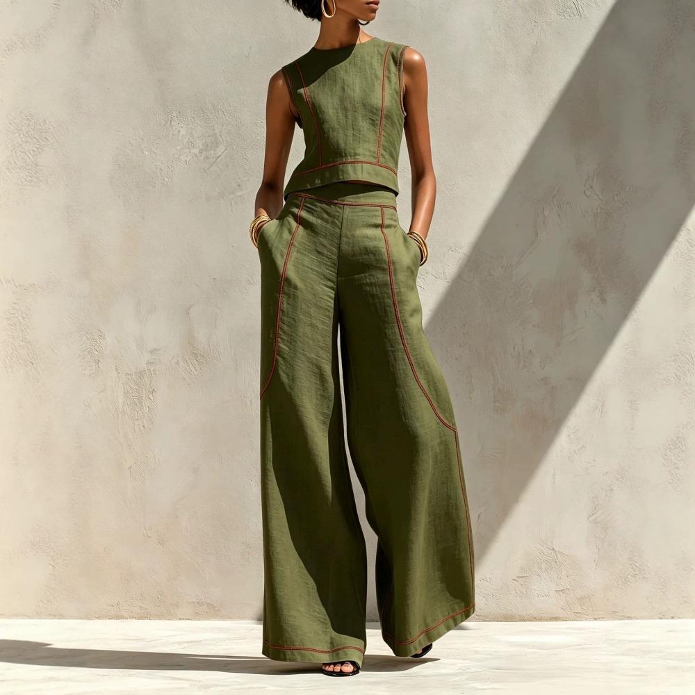 Women's Casual Tracksuit Sleeveless Tank Top High Waist Wide Leg Pants Two Piece Outfit