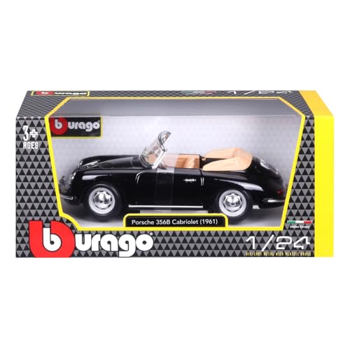 Bburago 1/24 Scale Porsche 356B Cabriolet 1961 Black / Diecast Model Car, Finished Product, 18-22078 [Parallel Import]